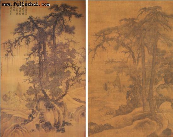 元 唐棣 霜浦归渔图 大都会艺术博物馆(左) 元 唐棣 霜浦归渔图 台北故宫博物院(右)