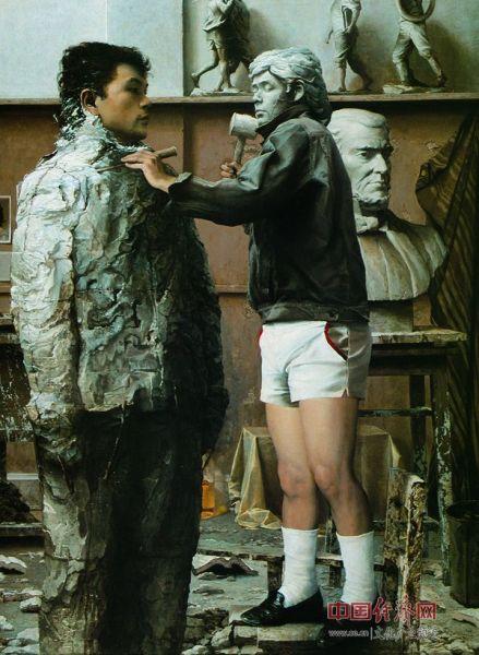 徐芒耀《雕塑工作室之二》140x110，布面油画，1991年