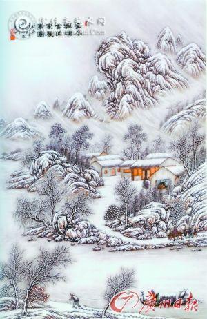 何许人《季冬飘瑞雪》（瓷板画）