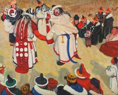 《蒙藏人民歌舞图》54cm&times;68cm1942年作油画嘉德供图