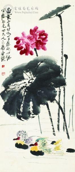 荷花鸳鸯（国画） 93&times;40.5厘米 齐白石