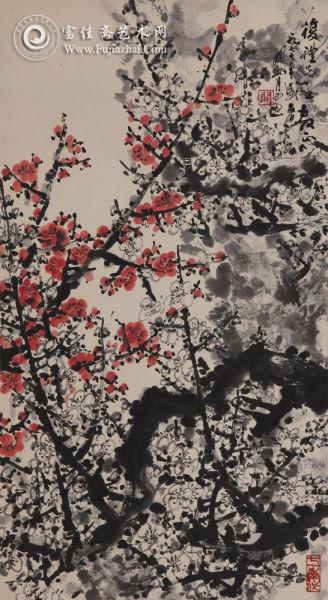 关山月-双色梅花-77×42cm-设色纸本-镜心