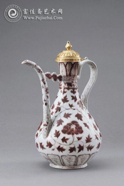 明洪武 釉里红缠枝花卉执壶  H 33 cm