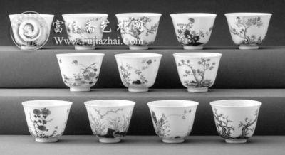 十二月花卉纹杯