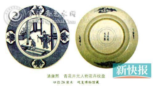 清康熙（图一）青花开光人物花卉纹盘