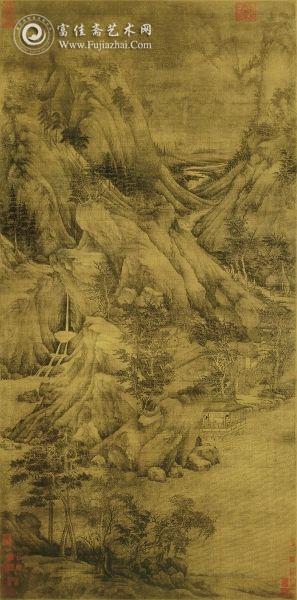 董源 《溪岸图》 绢本设色 221.5×110厘米 美国纽约大都会博物馆藏