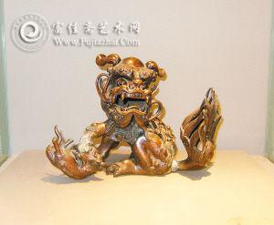 清代紫铜枣皮红少狮太狮香熏